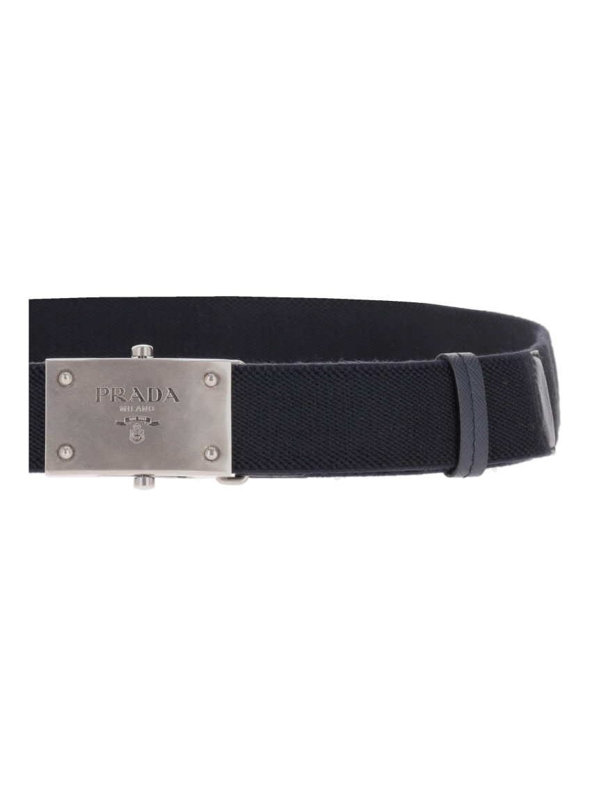 Prada Navy Blue Logo Buckle Belt for Men Online USA at Darveys.com