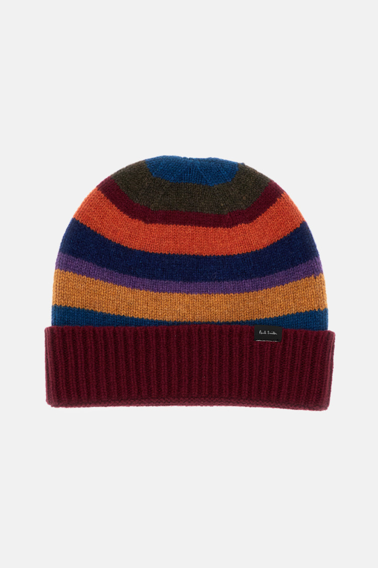 Paul Smith Multicolor Striped Beanie Hat In Gold