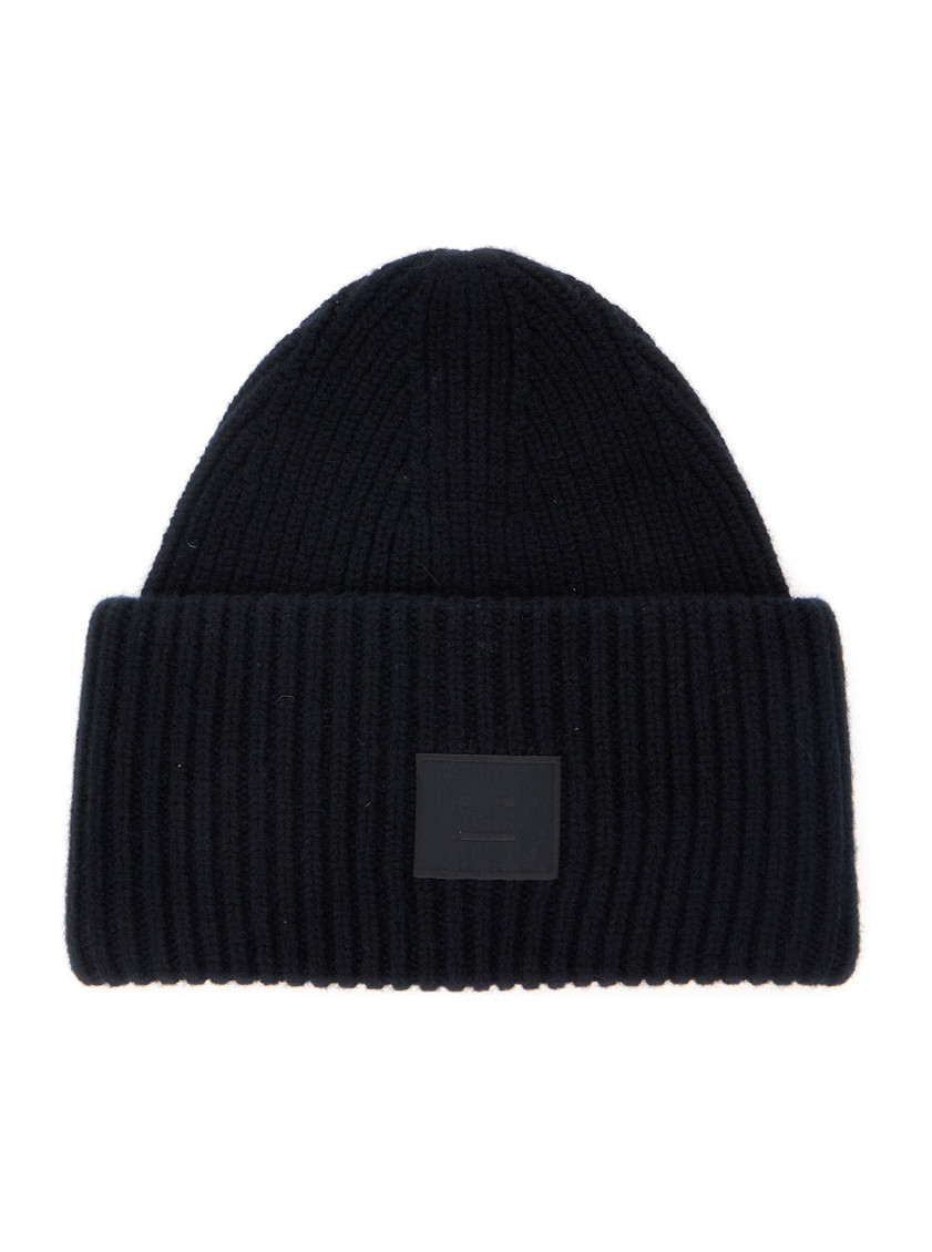 Acne Studios Large Face Logo Beanie In Black