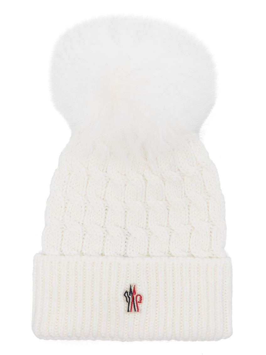 Moncler White Grenoble Pompom Beanie Hat In White