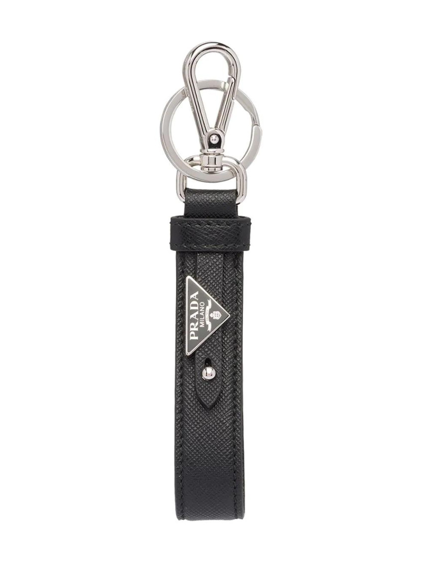 Prada Men Portachiavi In Pelle Saffiano In Black