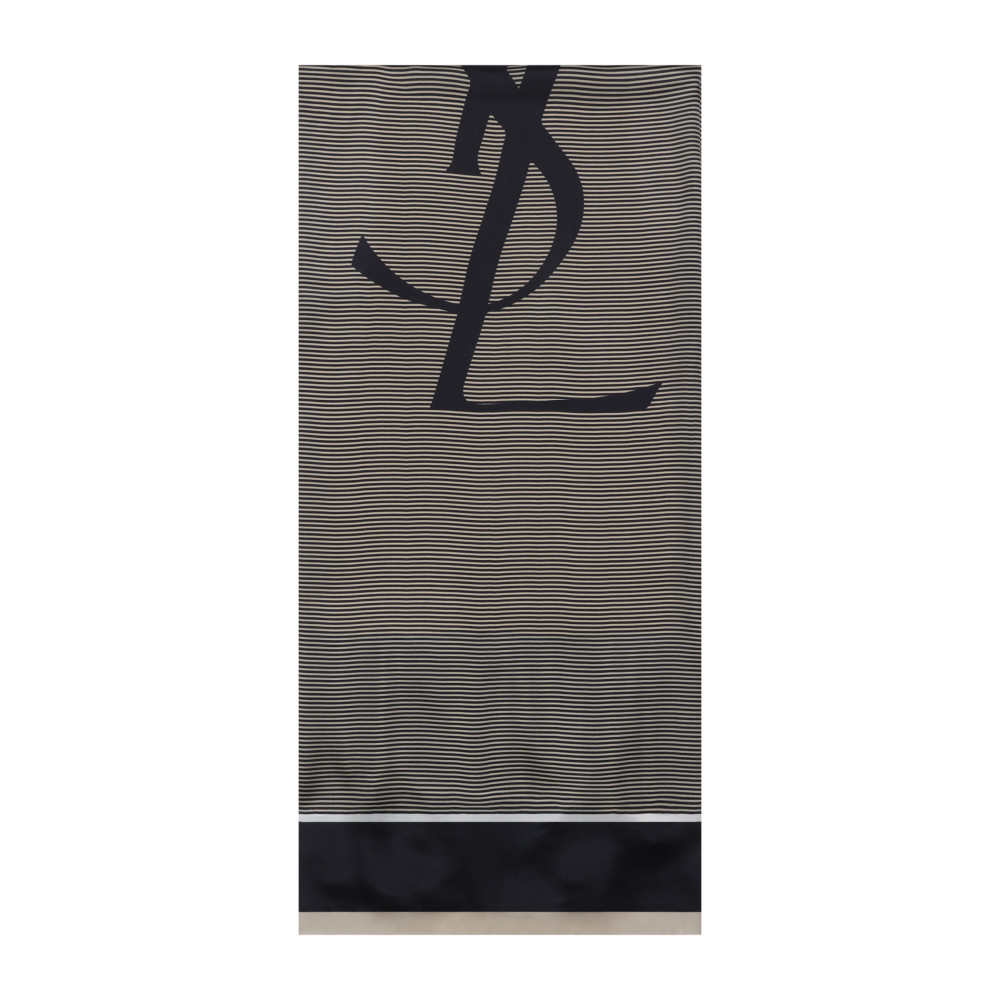 Saint Laurent Cassandre Stripe Silk Charmeuse Scarf In Navy Blue