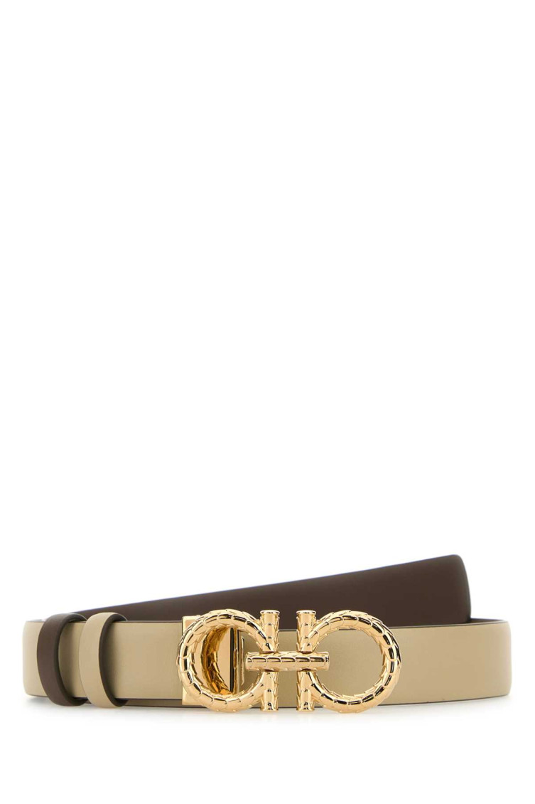 Ferragamo Sand Leather Reversible Belt In Beige