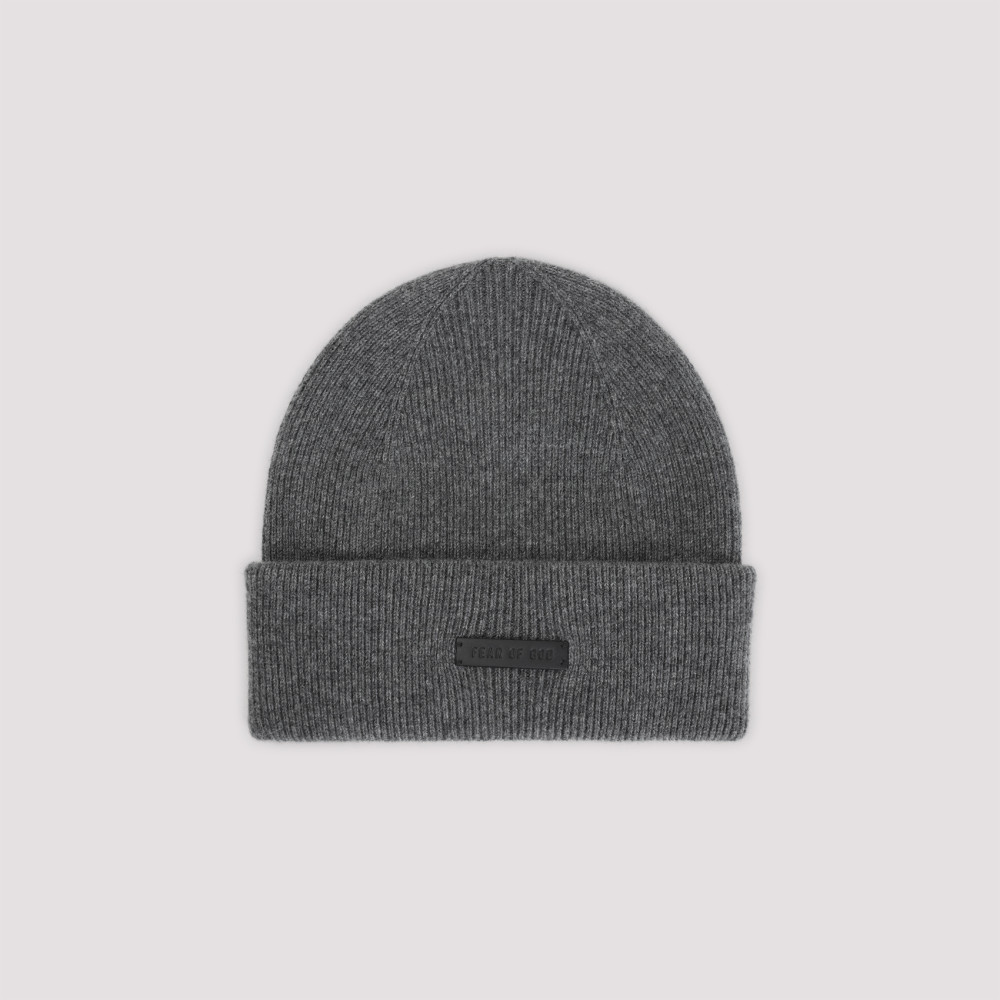 Fear Of God Logo Cashmere Beanie In Grey