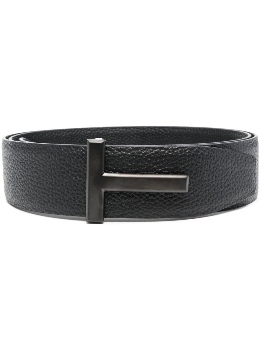 Tom Ford Mens Black Reversible Brand-plaque Leather Belt In Black