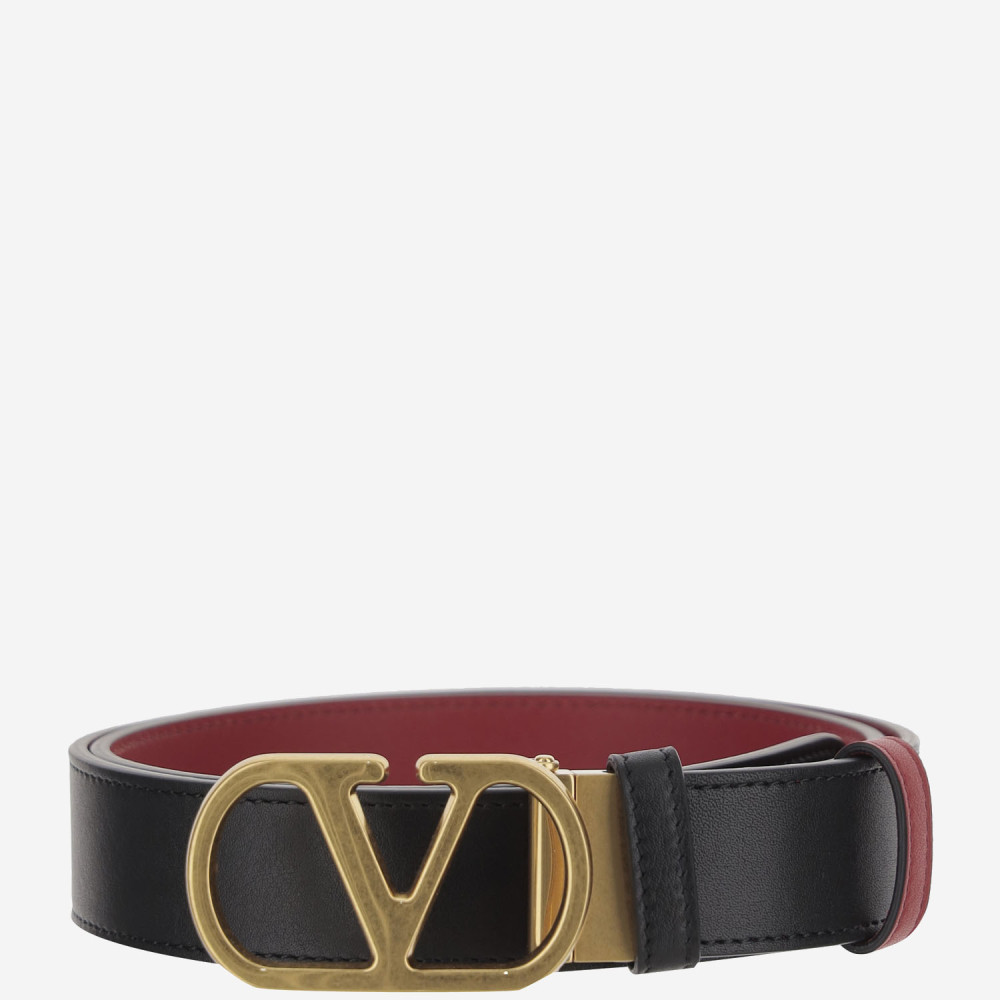 Valentino Garavani Vlogo Signature Leather Reversible Belt In Black