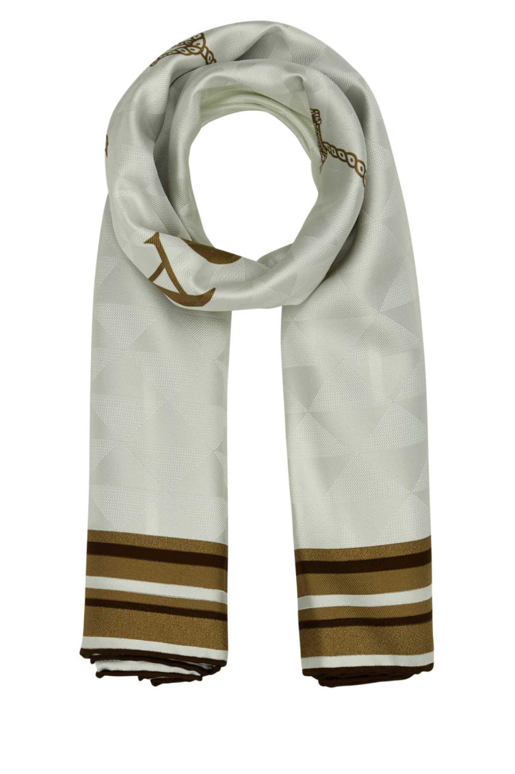 Prada Embroidered Silk Scarf In Geometric Pattern In Neutral