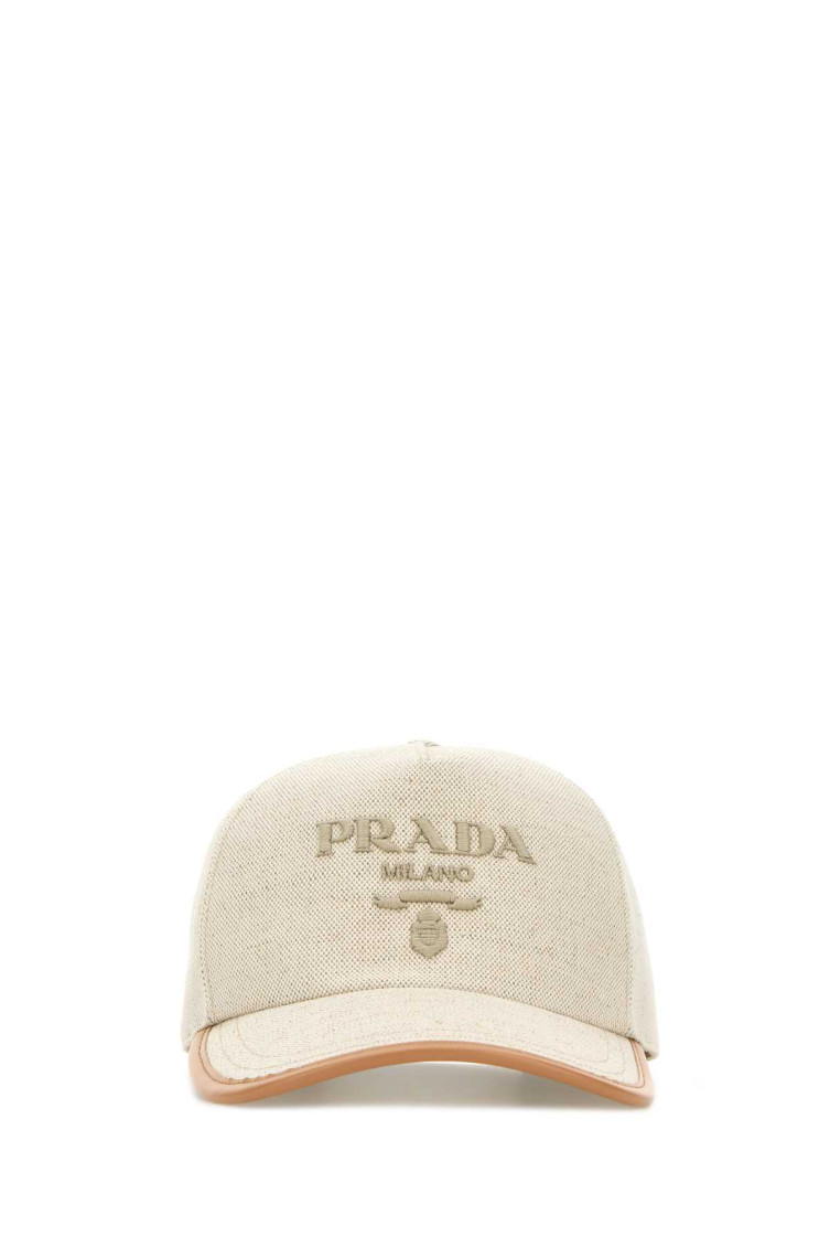 Prada Melange Sand Cotton Blend Baseball Cap In White