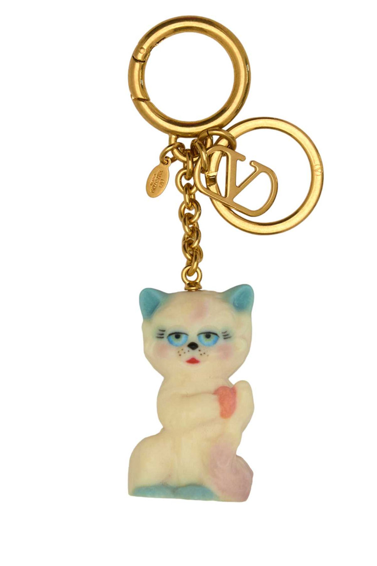 Valentino Portachiavi Le Chat De La Maison Multicolor In Metallo E Nylon Donna In Gold