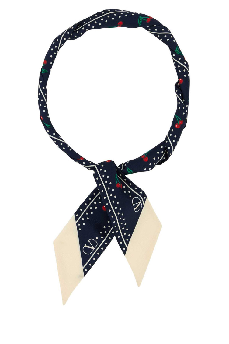 Valentino Garavani Blue Cherry Print Scarf In Black | ModeSens