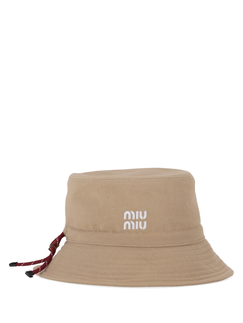 Miu Miu Logo Motif Bucket Hat In Brown