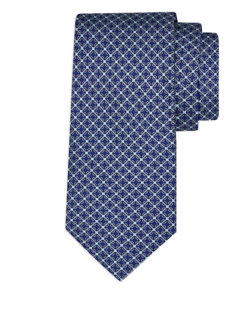 Ferragamo All-over Cyclist Print Silk Tie In Blue
