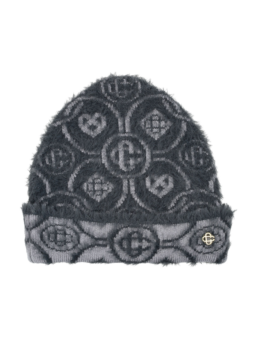 Casablanca Paris Grey Fluffy Monogram Beanie Hat In Gray