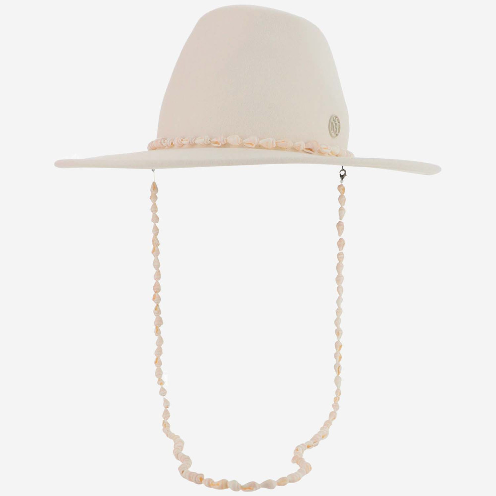 Maison Michel Beige Felt Fedora Hat With Shells In White