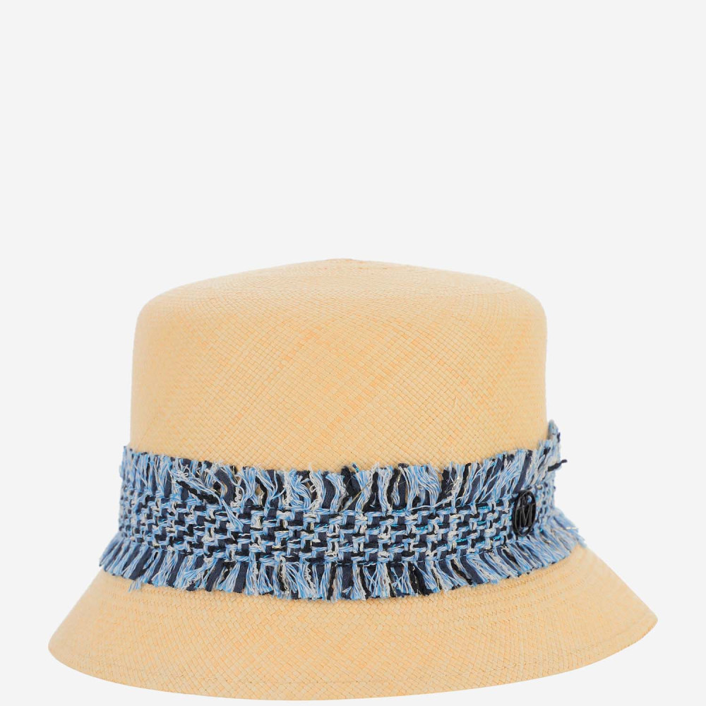 Maison Michel Natural Textured Bucket Hat In Brown