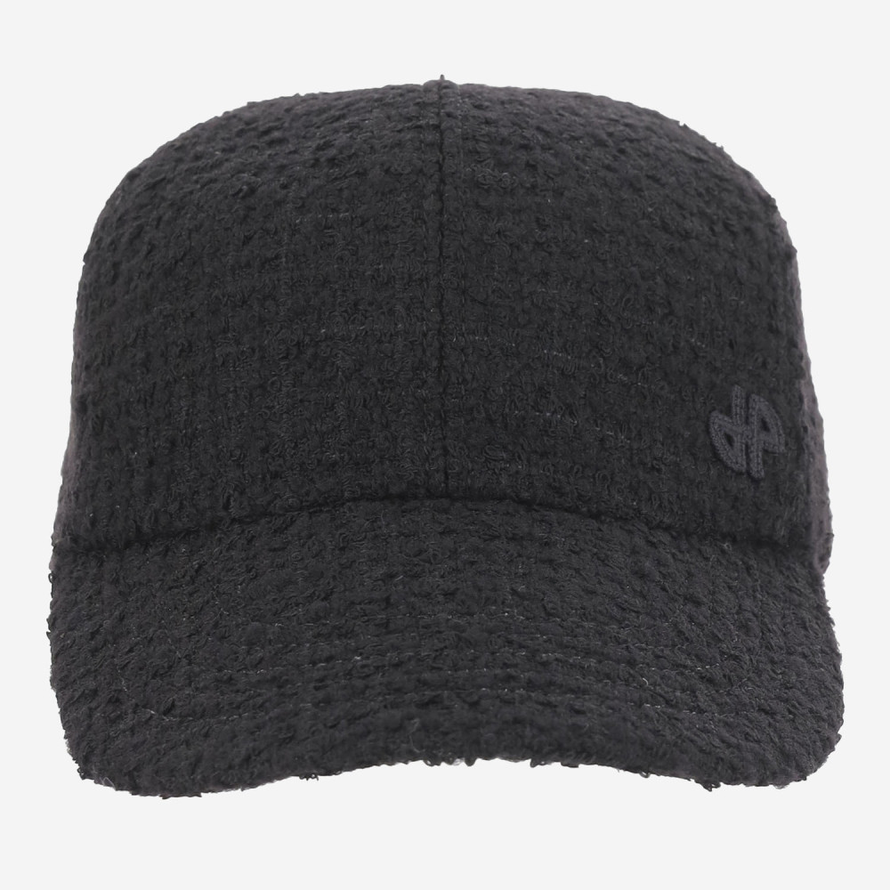 Patou Black Textured Tweed Baseball Cap In Black