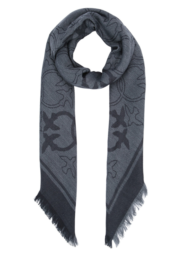 Pinko Viscose Blend Scarf With Love Birds Motif In Blue