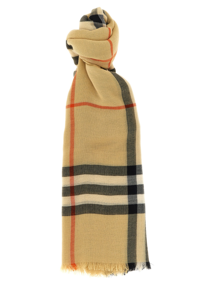 Burberry Check Wool Scarf Scarves And Foulards Beige In Brown