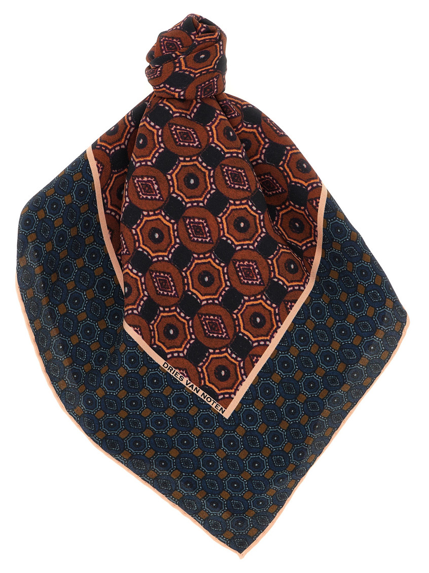 Dries Van Noten Geometric Pattern Silk Scarf With Refined Edges In Multi