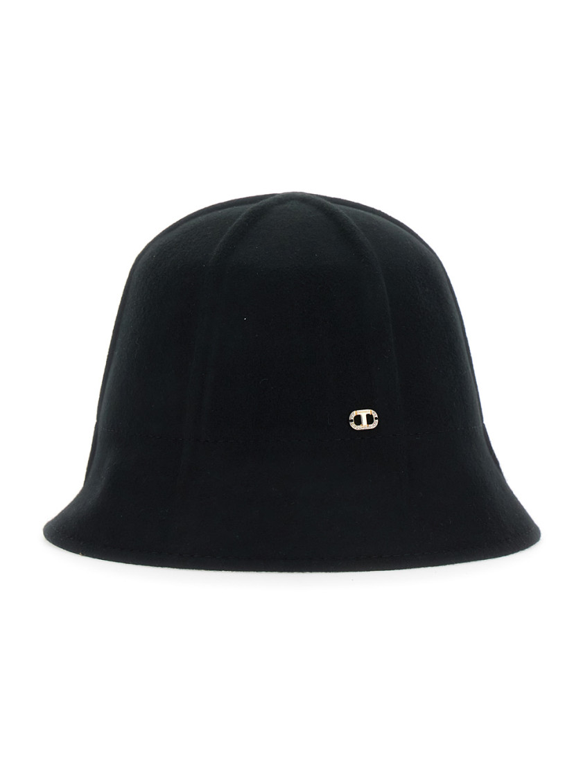Twinset Black Solid Logo Bucket Hat In Black