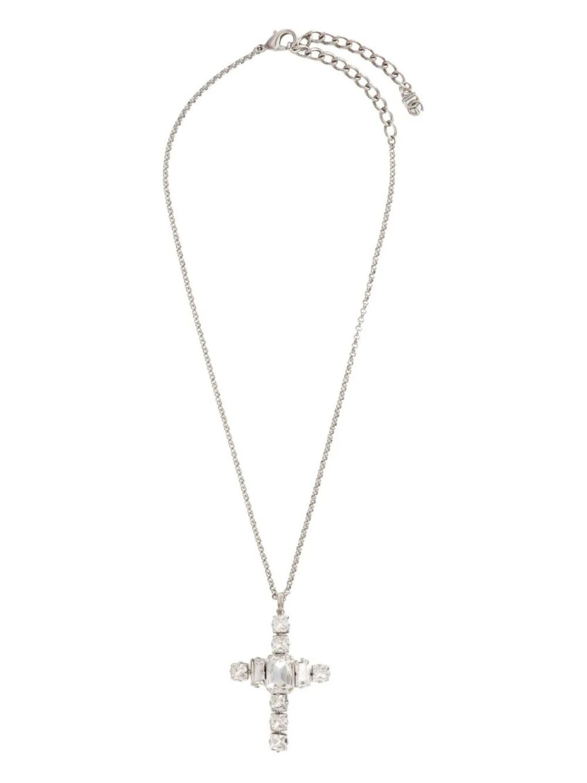 Dolce & Gabbana Cross Necklace With Rhinestones Accessories In Gold