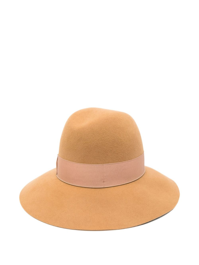 Borsalino Wide Brim Wool Hat With Bow Detail In Brown