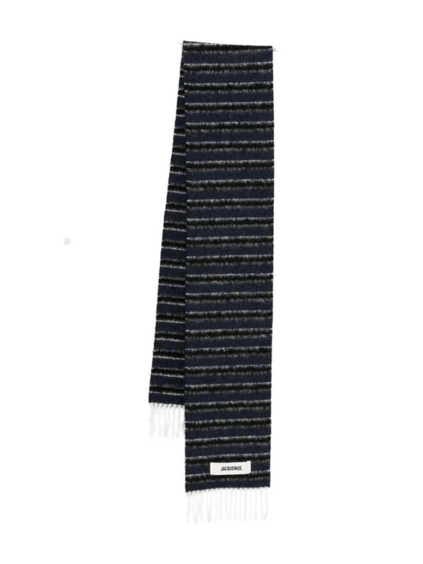 Jacquemus Horizontal Stripes Alpaca And Virgin Wool Scarf In Blue