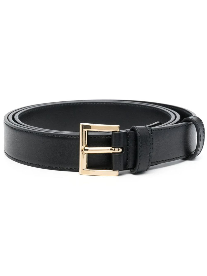 Prada Triangle-logo Leather Belt In Black