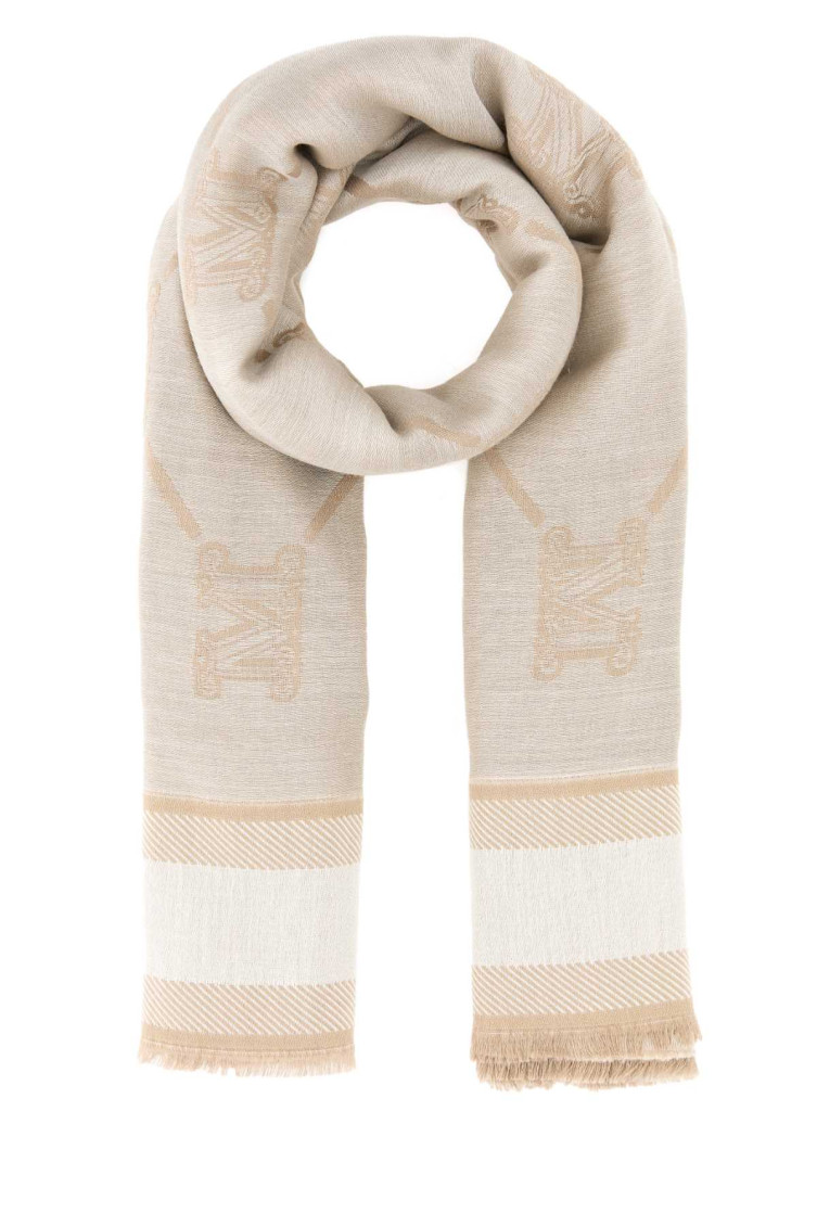 Max Mara Wool Blend Scarf With Embroidered Fringe Detail In Multicolor
