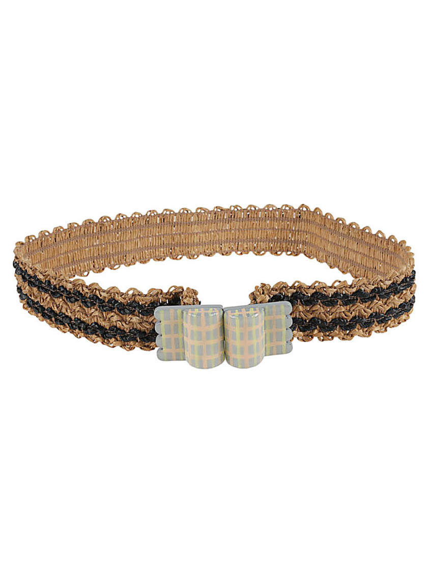 Exquisite J Striped Raffia Belt In Brown
