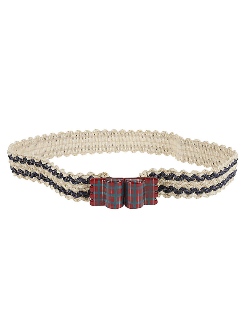 Exquisite J Striped Raffia Belt In Beige