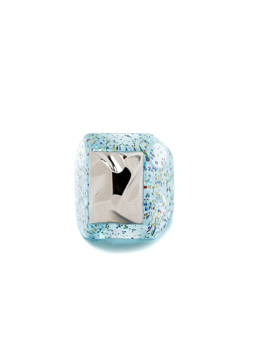 La Manso Mountains Silver Peak Glittered Plastic Ring In Turquoise