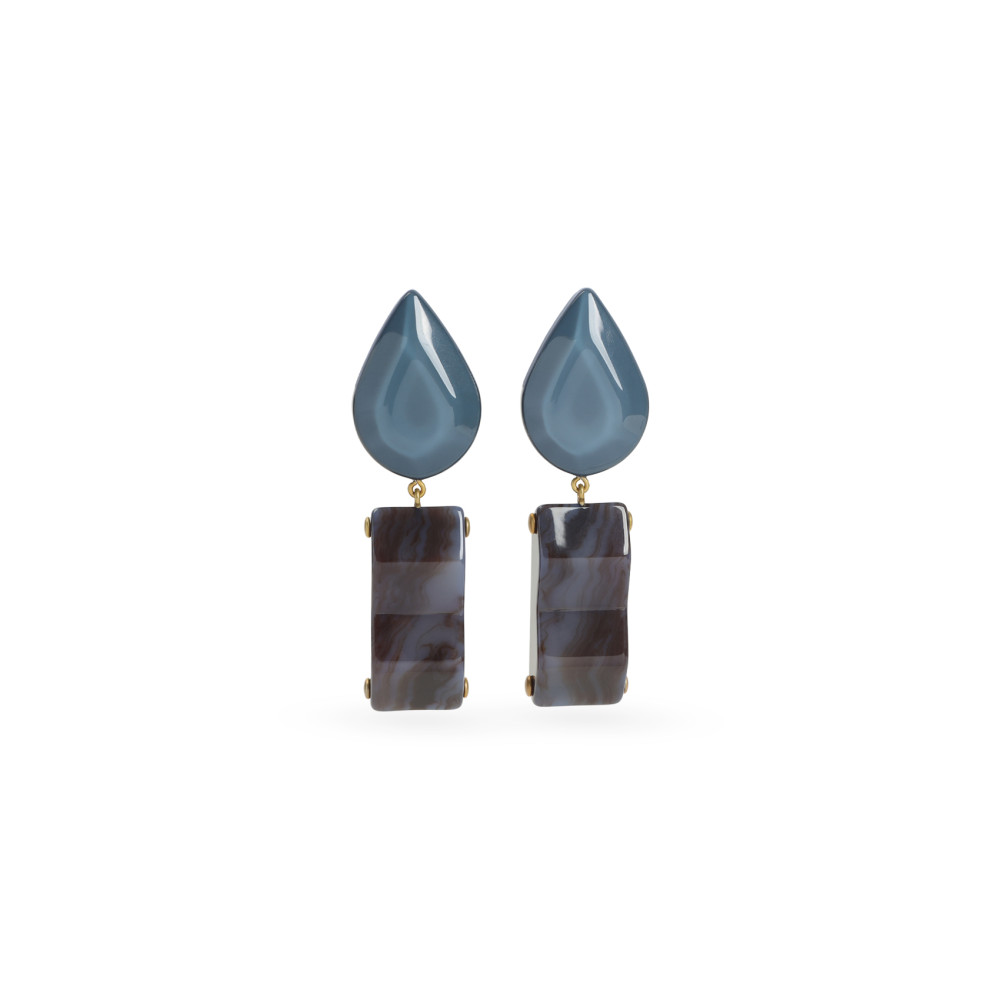 Giorgio Armani Teardrop-rectangular Stone Clip-on Earrings In Blue