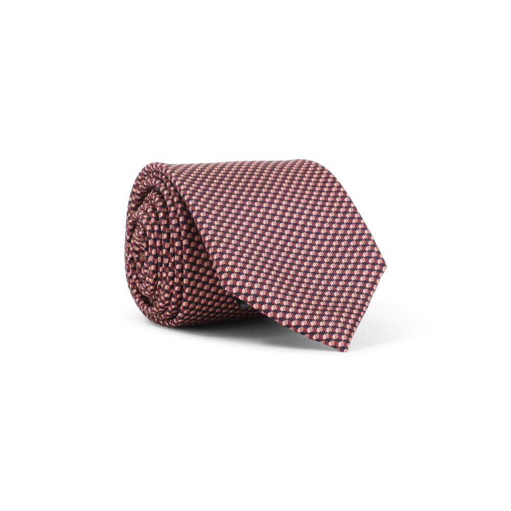Brioni Check Pattern Silk Tie With Refined Texture In Red