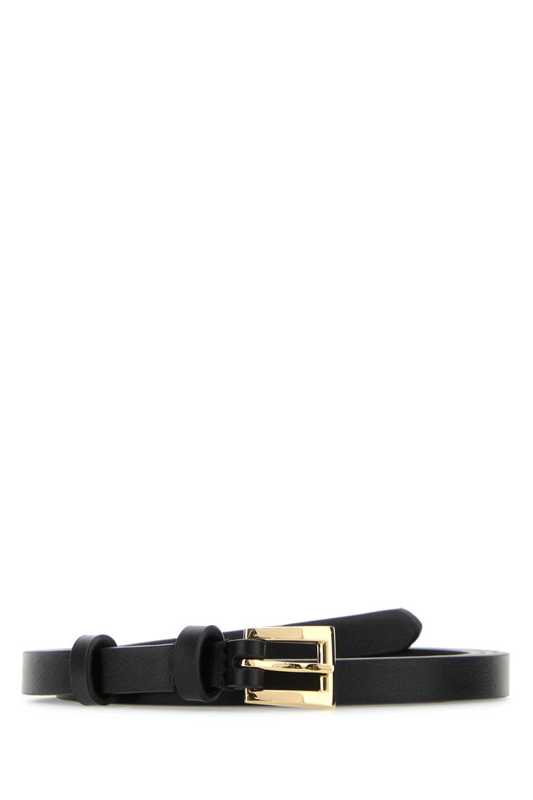 Prada Slim Leather Belt Gold-tone Buckle In Black