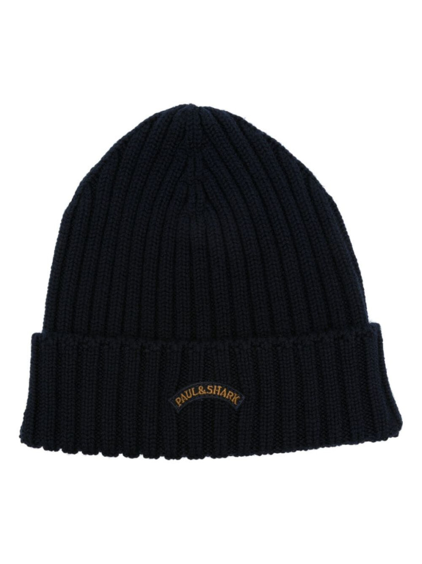 Paul & Shark Wool Ribbed Turn-up Brim Hat In Blue