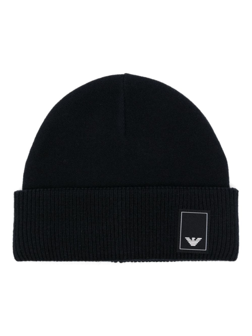 Emporio Armani Navy Blue Beanie Hat In Black