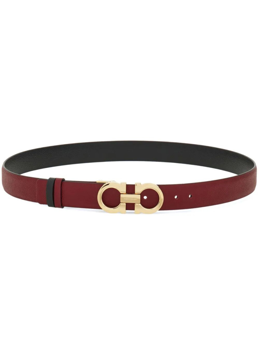 Ferragamo Cherry Red Textured Logo Buckle Belt In Red