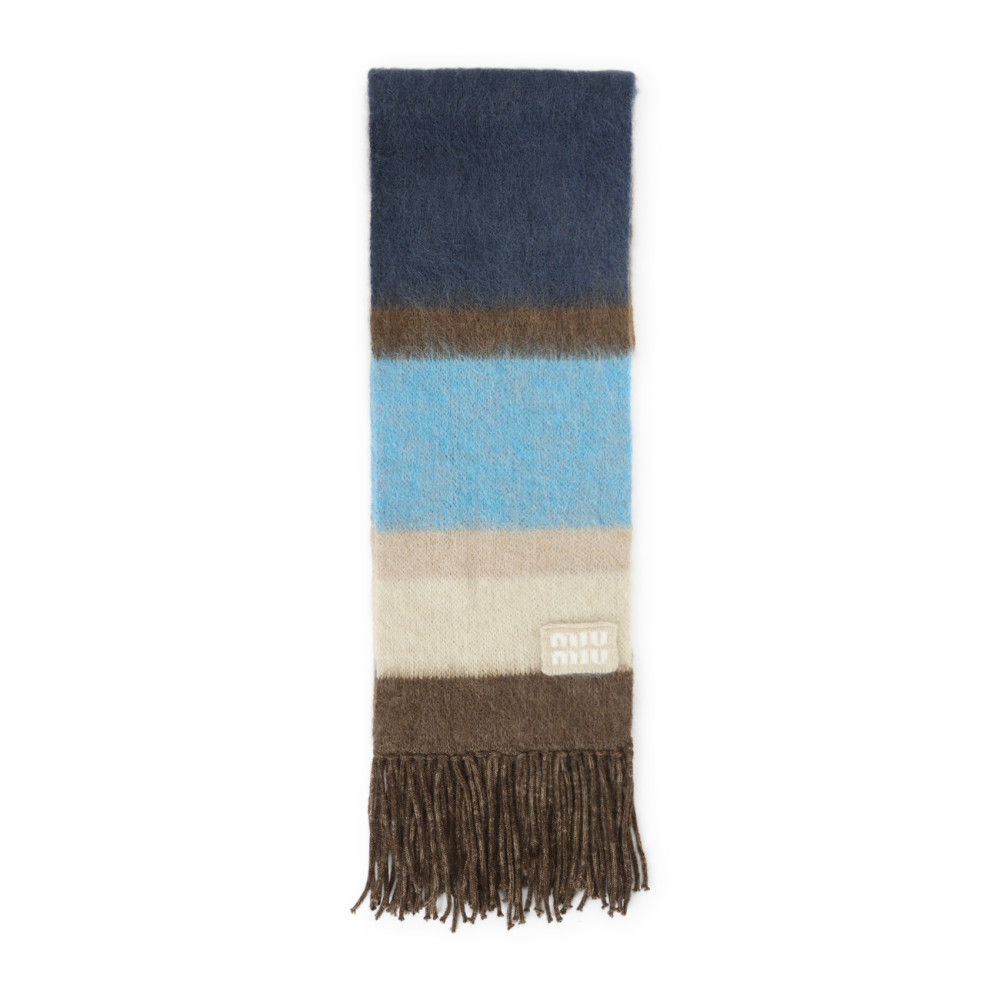 Miu Miu Multicolor Striped Logo Scarf In Multi