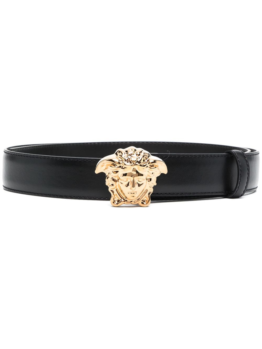 Shop Versace Black Black La Medusa Leather Belt