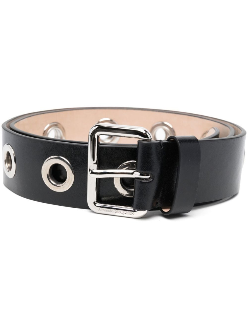Alexander Mcqueen Alexander Mc Queen Eyelets Leather Belt In Black