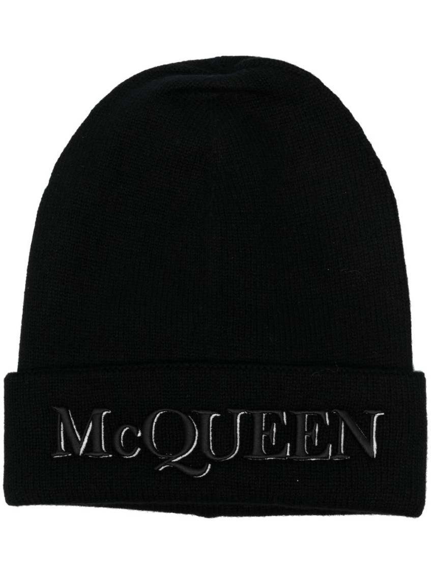 Alexander Mcqueen Wool And Cashmere Hat With Logo In Black