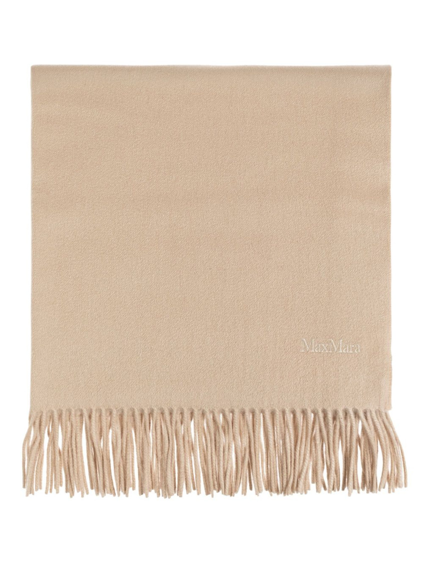Max Mara Logo Embroidered Fringed Edge Scarf