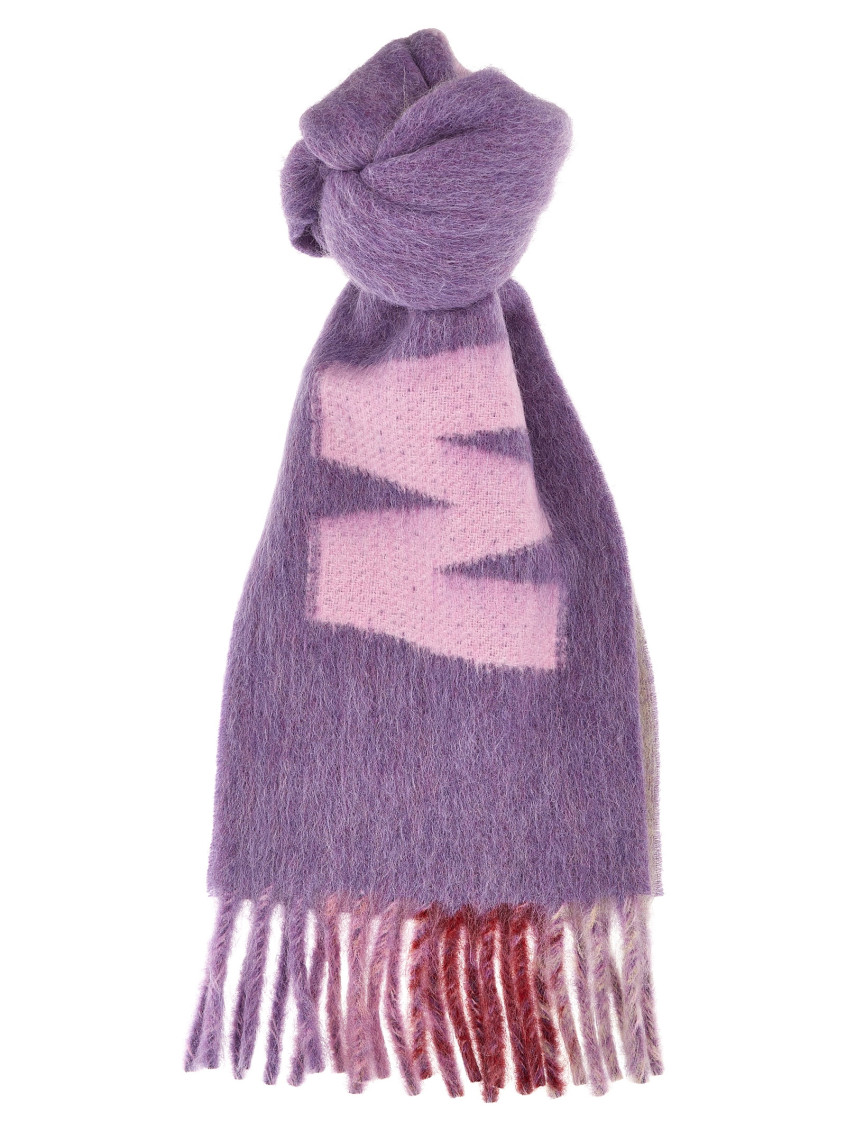 Marni Logo Wool-blend Scarf In Purple