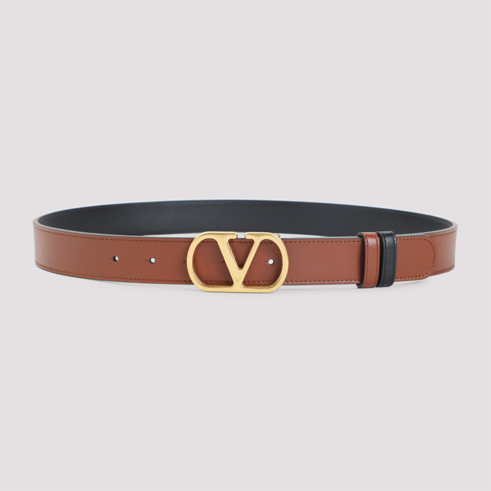 Valentino Leather Belt With Adjustable Length And Reversible In Brown