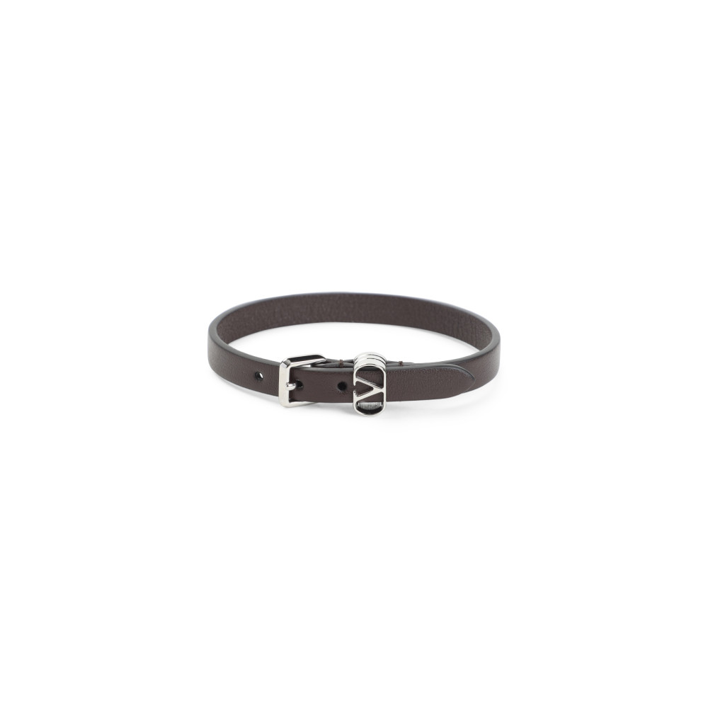 Valentino Ovalette Leather Bracelet In Black