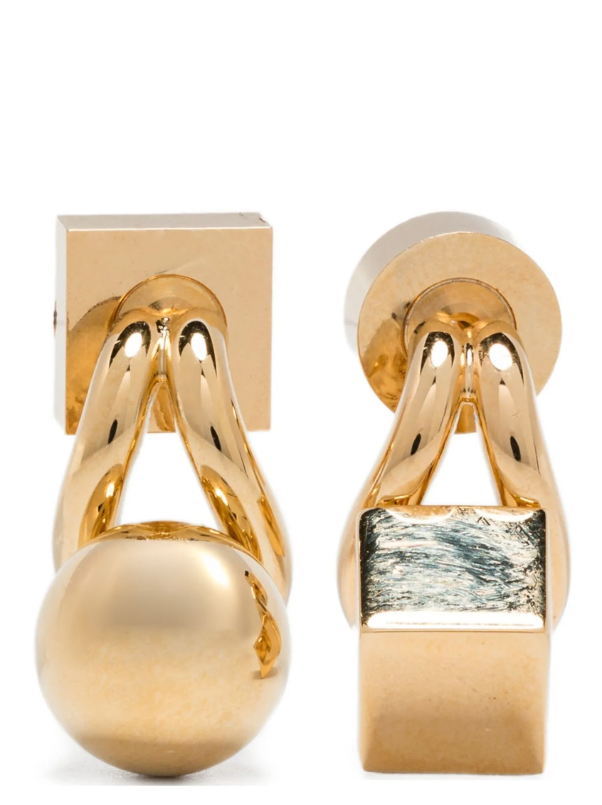 Jacquemus Les Puces Nodo Metallic Earings With Rear Butterfly Closure And Rhinestoned Charm In Brass Woman In Gold