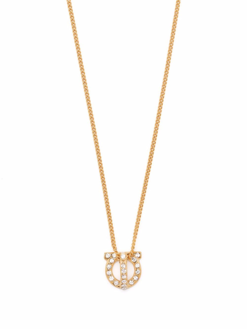 Ferragamo Gancini Necklace With Strass In Gold