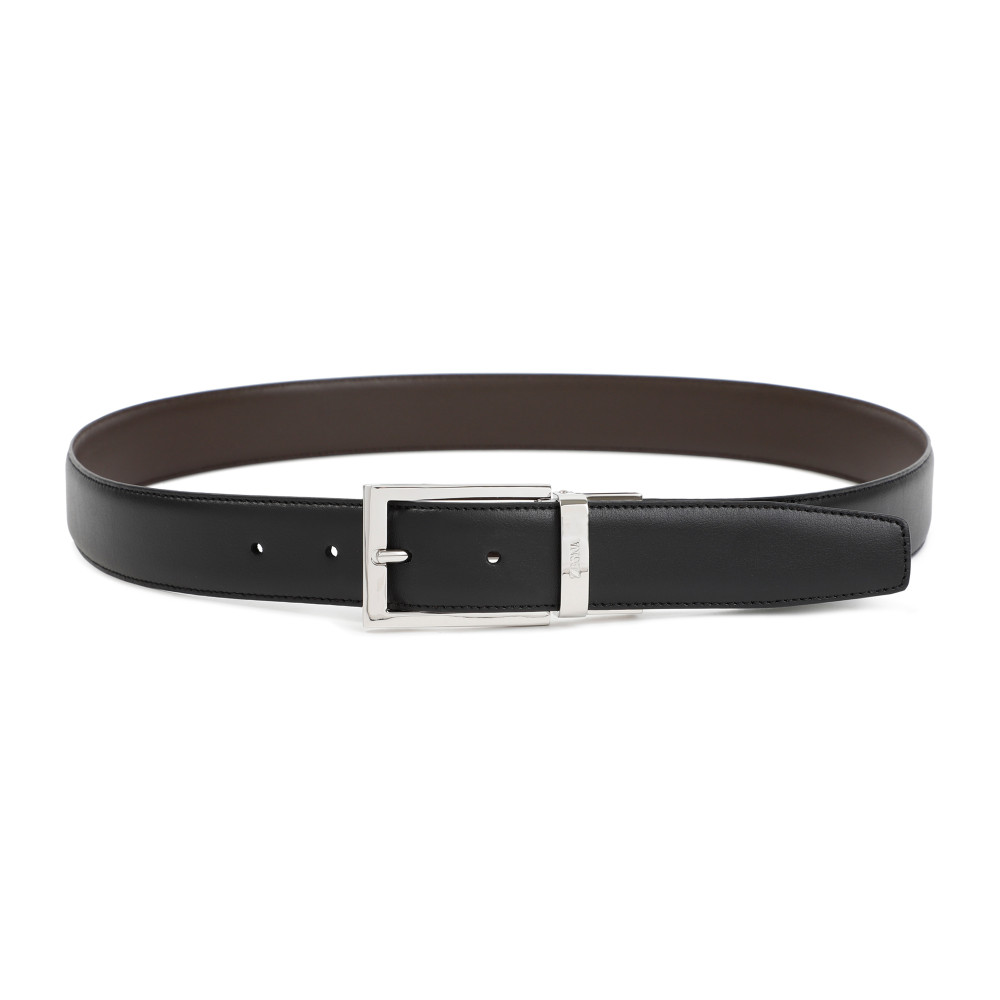 Zegna Reversible Leather Belt With Hand-buffed Finish And Sleek Silver-tone Buckle In Black