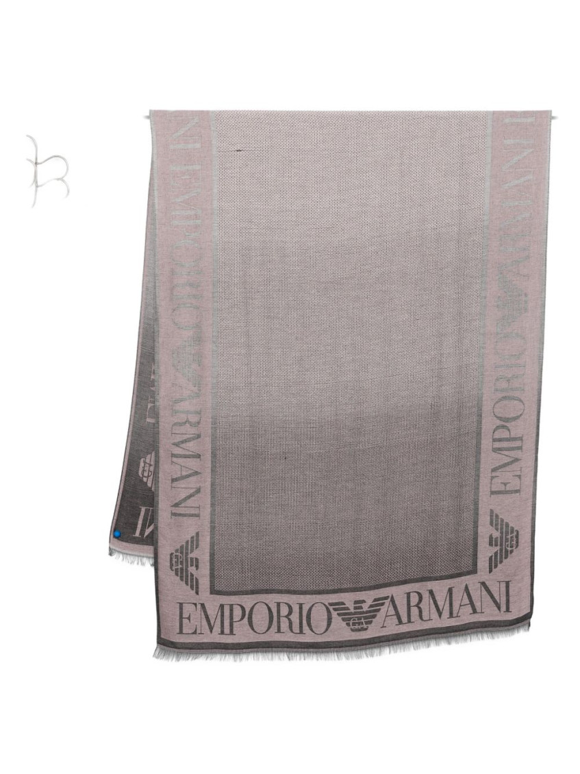 Emporio Armani Fringed Edges Rectangular Logo Scarf In Gray
